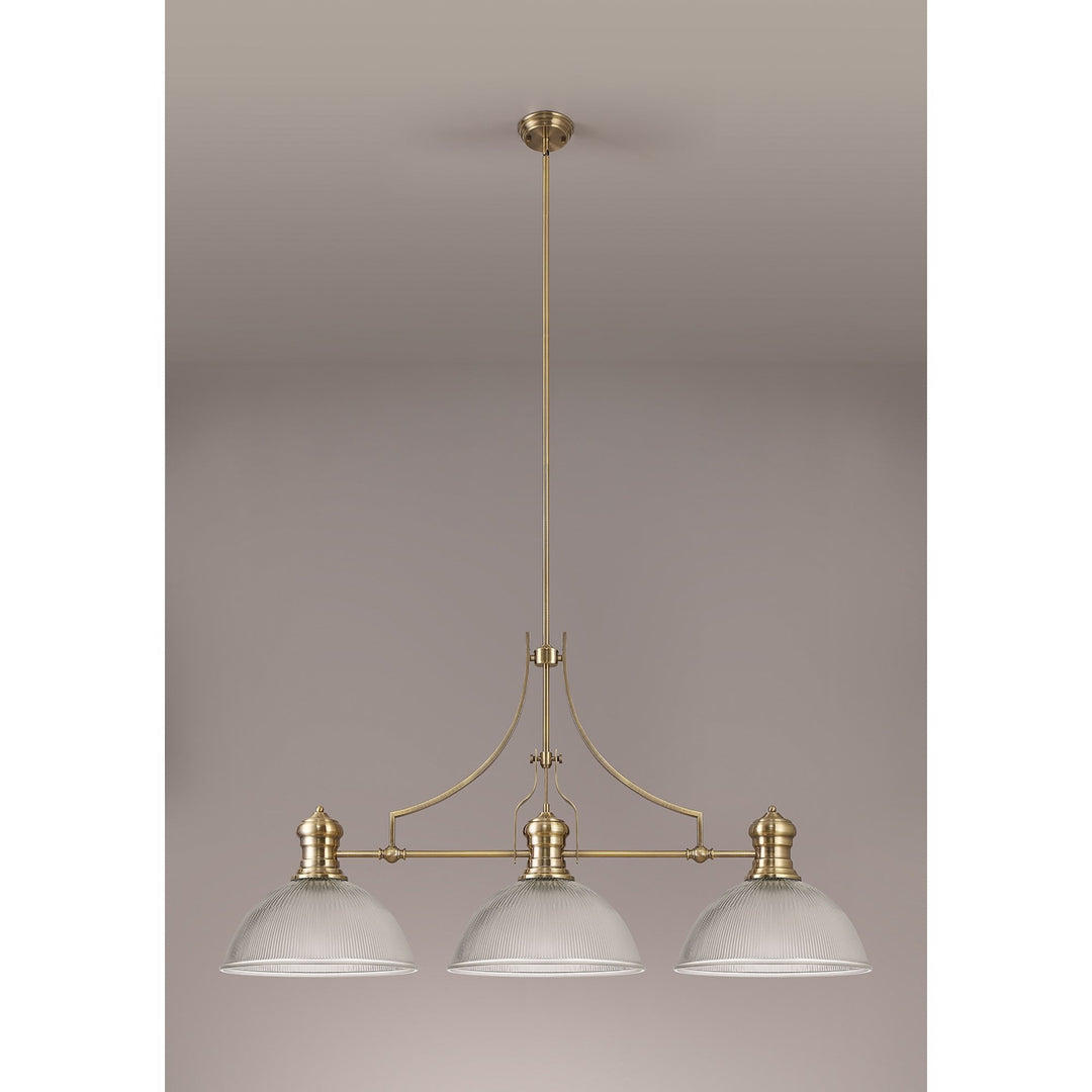 Nelson Lighting NLK03589 Louis 3 Light Telescopic Pendant With 38cm Dome Glass Shade Antique Brass/Clear