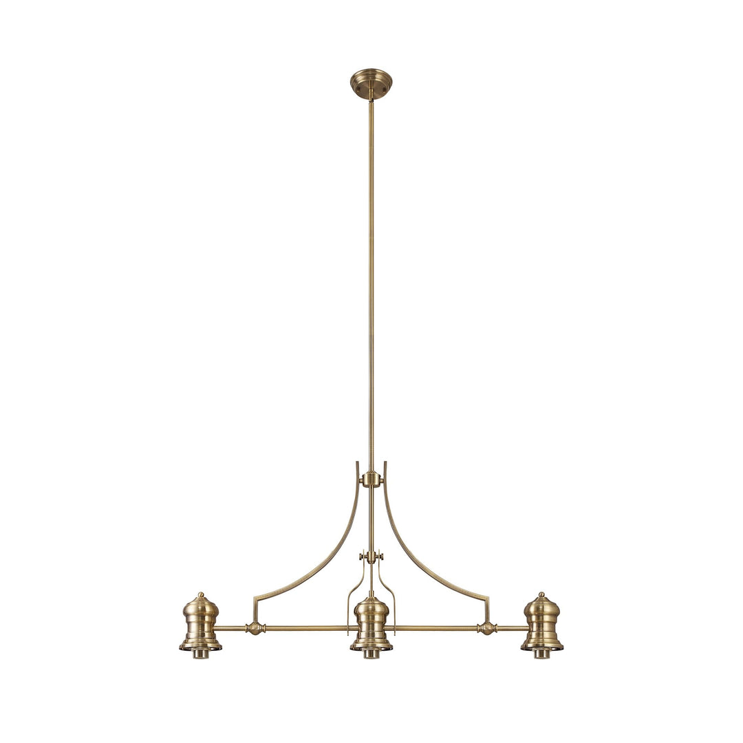Nelson Lighting NLK03599 Louis 3 Light Telescopic Pendant With 30cm Flat Round Glass Shade Antique Brass/Clear