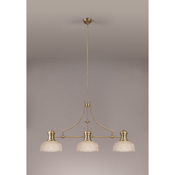 Nelson Lighting NLK03619 Louis 3 Light Telescopic Pendant With 26.5cm Prismatic Glass Shade Antique Brass/Clear