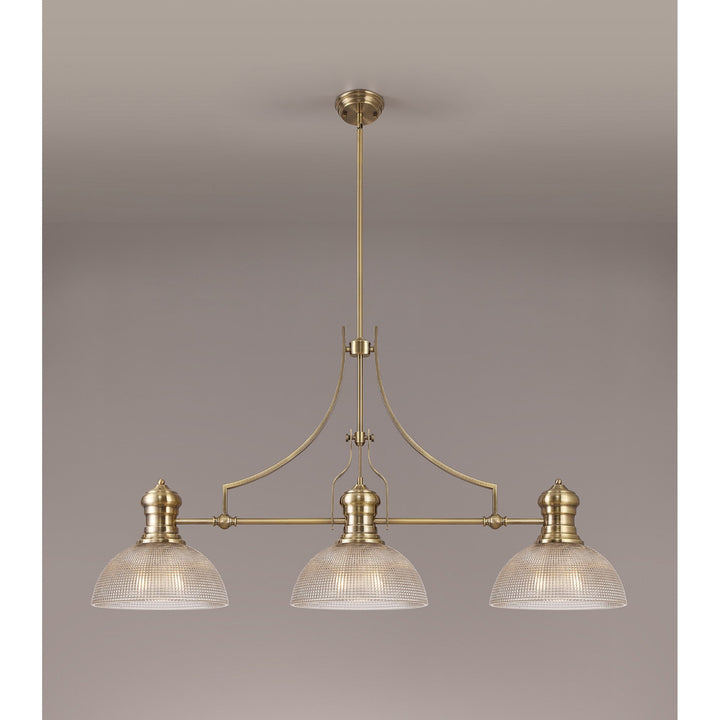 Nelson Lighting NLK03639 Louis 3 Light Telescopic Pendant With 30cm Prismatic Glass Shade Antique Brass/Clear