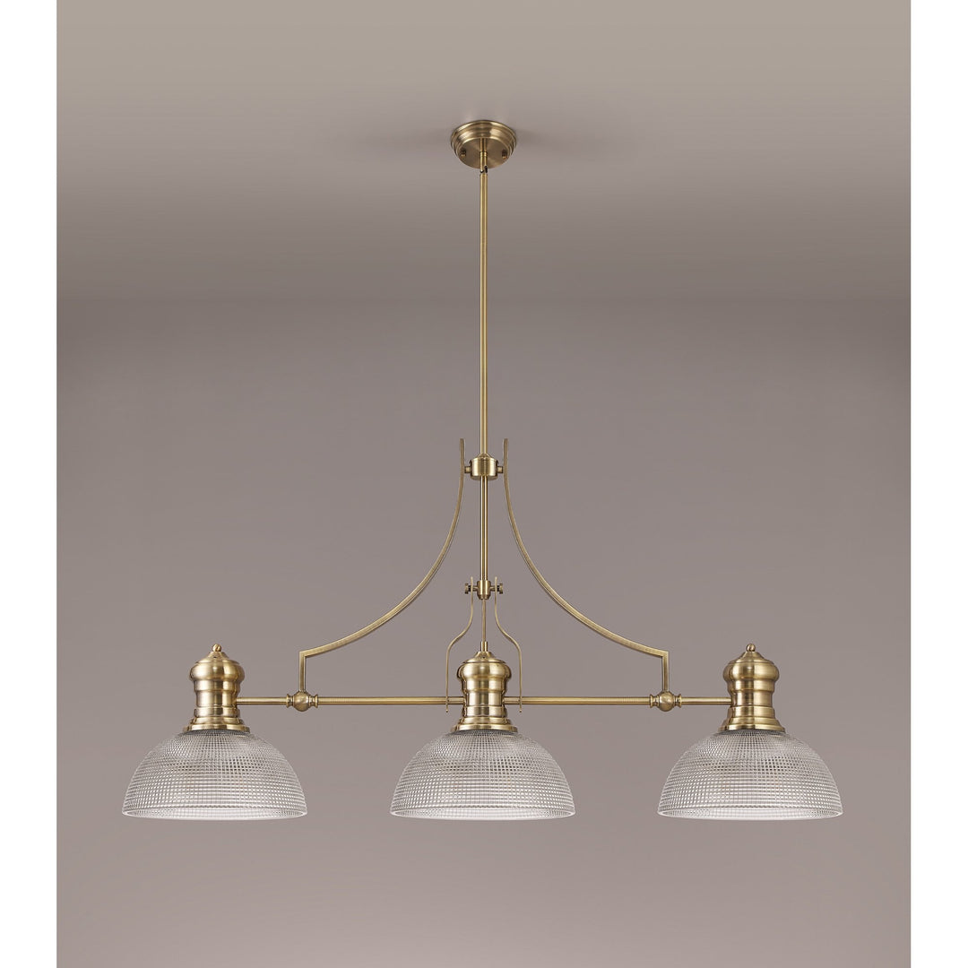 Nelson Lighting NLK03639 Louis 3 Light Telescopic Pendant With 30cm Prismatic Glass Shade Antique Brass/Clear