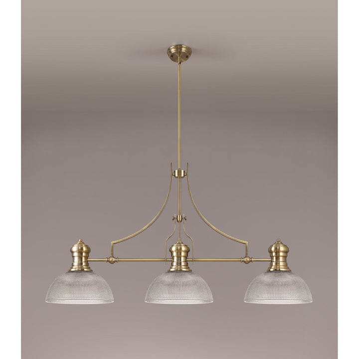 Nelson Lighting NLK03639 Louis 3 Light Telescopic Pendant With 30cm Prismatic Glass Shade Antique Brass/Clear