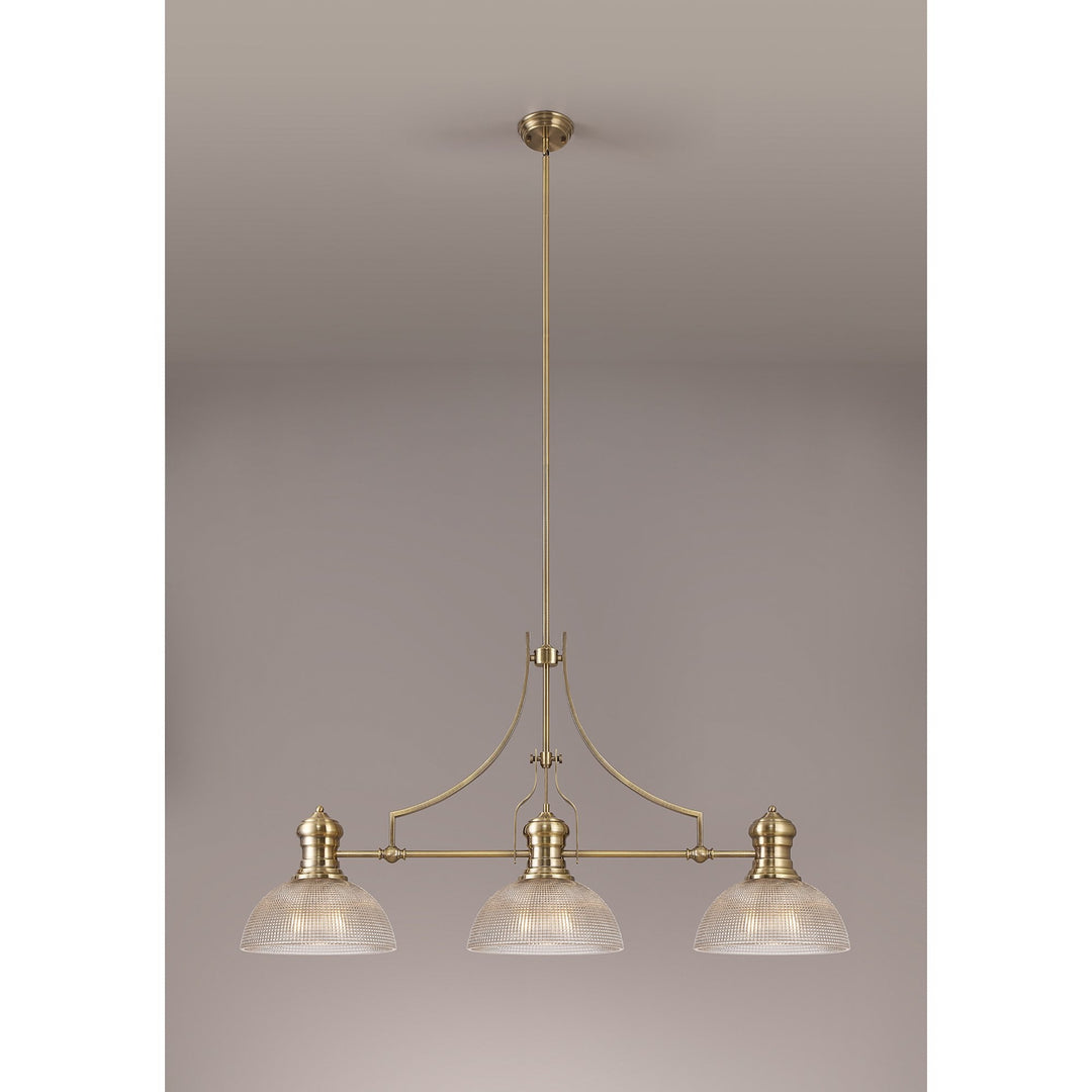 Nelson Lighting NLK03639 Louis 3 Light Telescopic Pendant With 30cm Prismatic Glass Shade Antique Brass/Clear