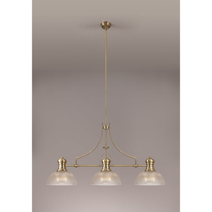 Nelson Lighting NLK03639 Louis 3 Light Telescopic Pendant With 30cm Prismatic Glass Shade Antique Brass/Clear