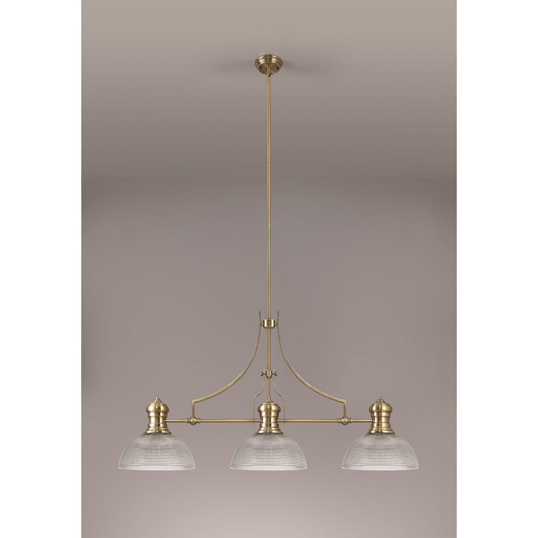 Nelson Lighting NLK03639 Louis 3 Light Telescopic Pendant With 30cm Prismatic Glass Shade Antique Brass/Clear