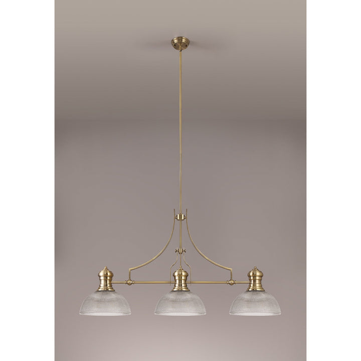 Nelson Lighting NLK03639 Louis 3 Light Telescopic Pendant With 30cm Prismatic Glass Shade Antique Brass/Clear