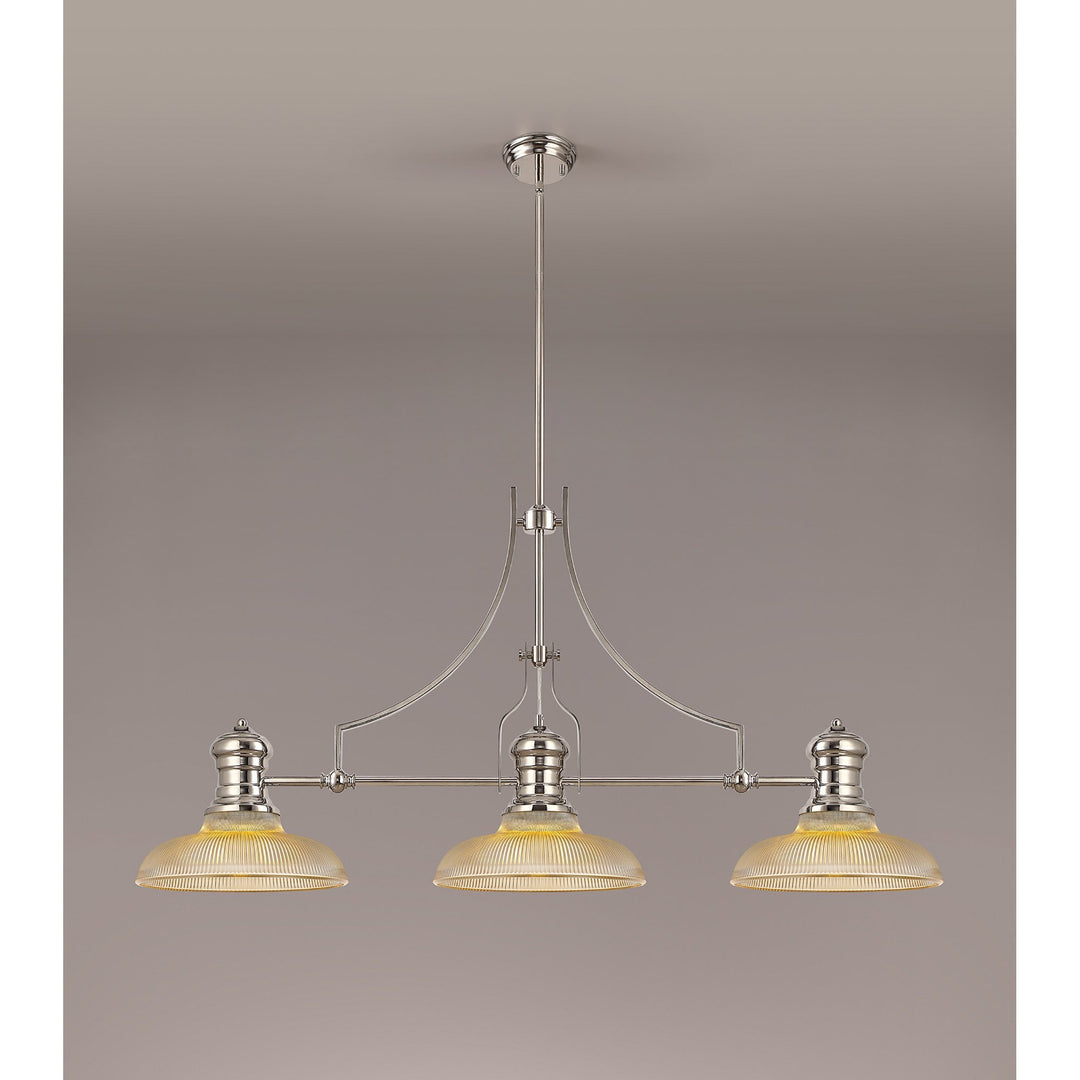 Nelson Lighting NLK03649 Louis 3 Light Telescopic Pendant With 30cm Round Glass Shade Polished Nickel/Amber