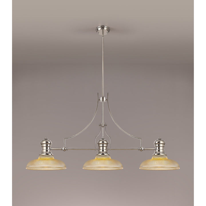 Nelson Lighting NLK03649 Louis 3 Light Telescopic Pendant With 30cm Round Glass Shade Polished Nickel/Amber