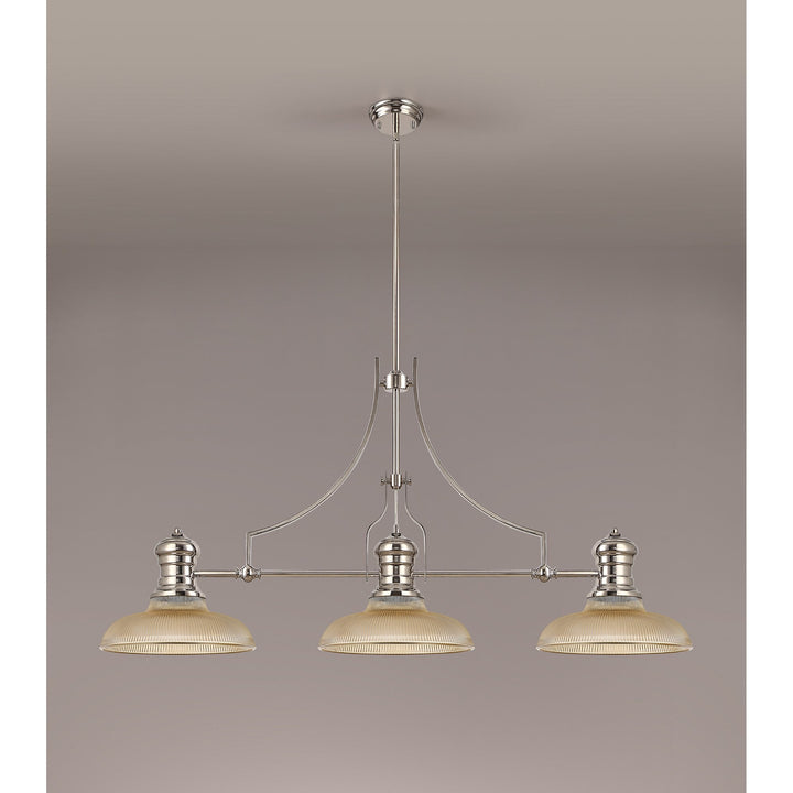 Nelson Lighting NLK03649 Louis 3 Light Telescopic Pendant With 30cm Round Glass Shade Polished Nickel/Amber