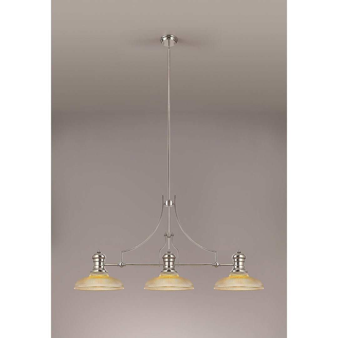 Nelson Lighting NLK03649 Louis 3 Light Telescopic Pendant With 30cm Round Glass Shade Polished Nickel/Amber