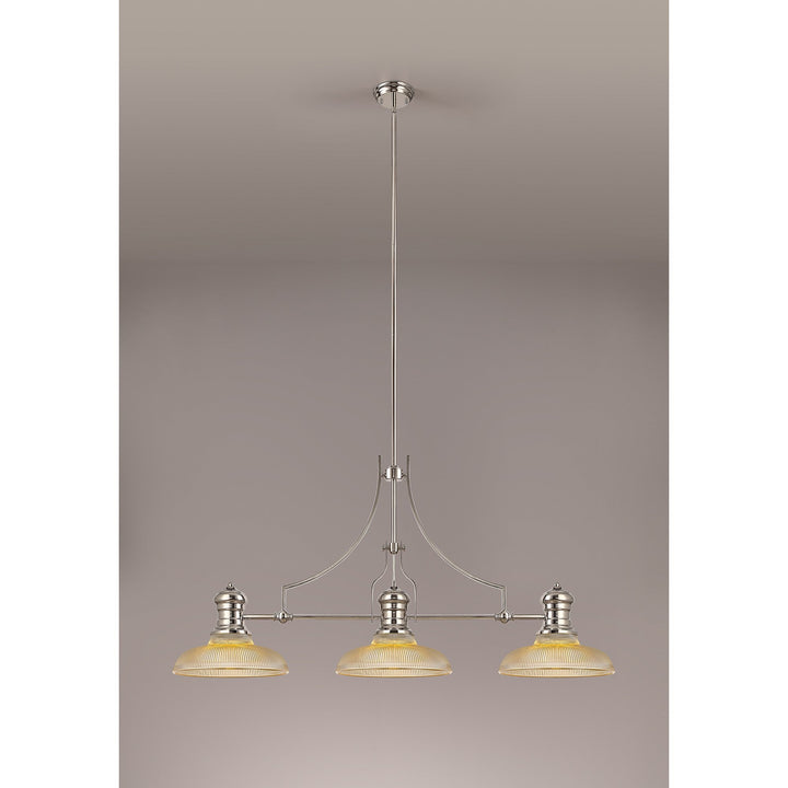 Nelson Lighting NLK03649 Louis 3 Light Telescopic Pendant With 30cm Round Glass Shade Polished Nickel/Amber