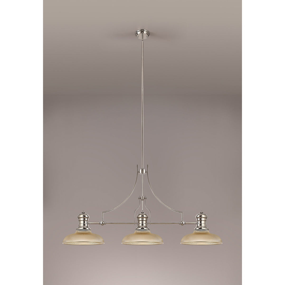 Nelson Lighting NLK03649 Louis 3 Light Telescopic Pendant With 30cm Round Glass Shade Polished Nickel/Amber