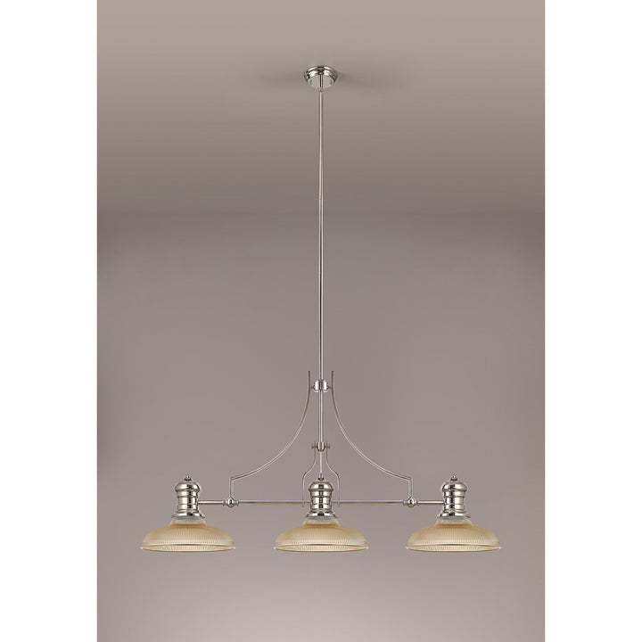 Nelson Lighting NLK03649 Louis 3 Light Telescopic Pendant With 30cm Round Glass Shade Polished Nickel/Amber