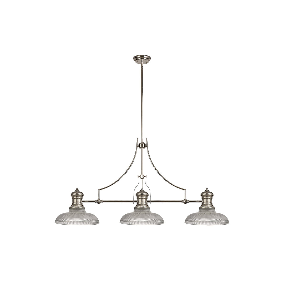 Nelson Lighting NLK03669 Louis 3 Light Telescopic Pendant With 30cm Round Glass Shade Polished Nickel/Clear