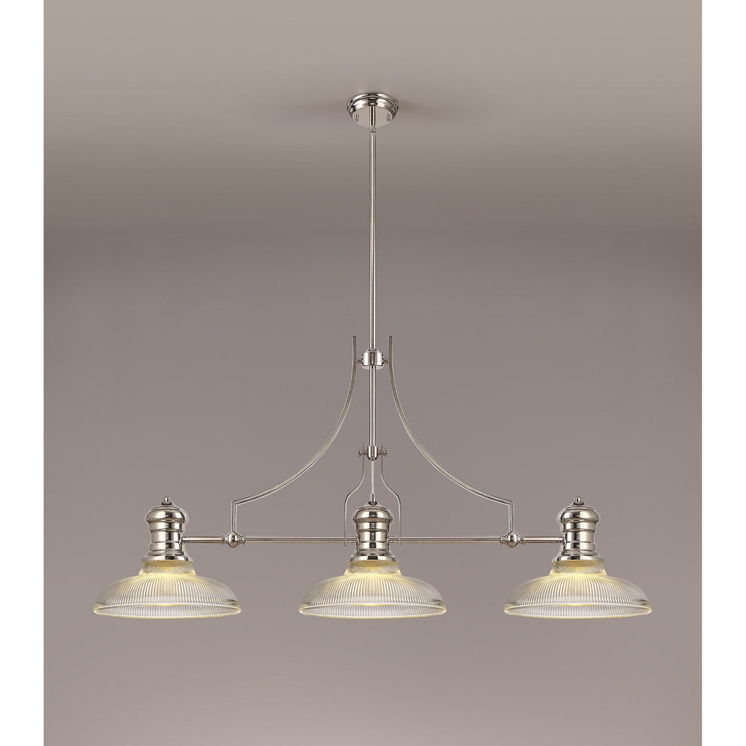 Nelson Lighting NLK03669 Louis 3 Light Telescopic Pendant With 30cm Round Glass Shade Polished Nickel/Clear