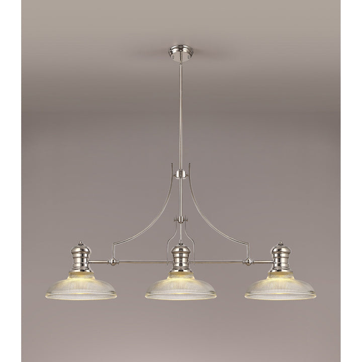 Nelson Lighting NLK03669 Louis 3 Light Telescopic Pendant With 30cm Round Glass Shade Polished Nickel/Clear