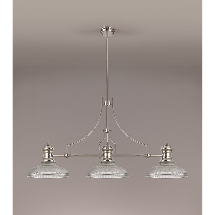 Nelson Lighting NLK03669 Louis 3 Light Telescopic Pendant With 30cm Round Glass Shade Polished Nickel/Clear