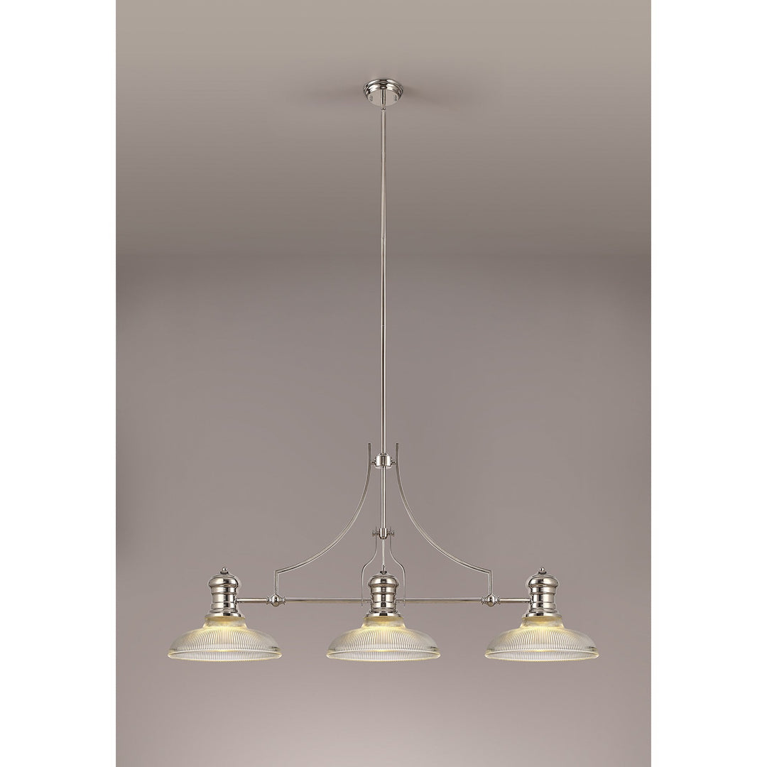 Nelson Lighting NLK03669 Louis 3 Light Telescopic Pendant With 30cm Round Glass Shade Polished Nickel/Clear