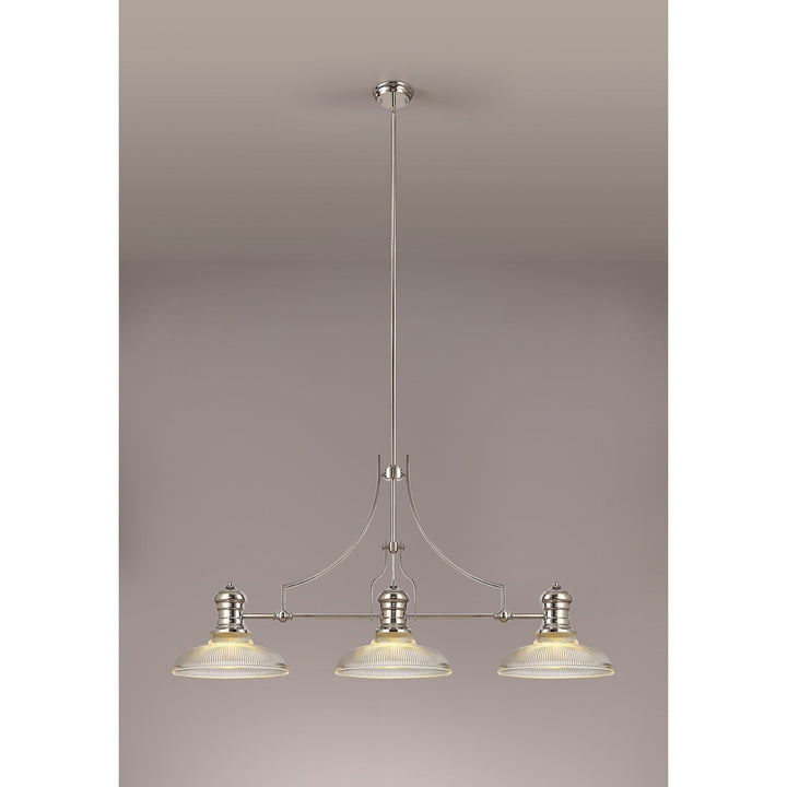 Nelson Lighting NLK03669 Louis 3 Light Telescopic Pendant With 30cm Round Glass Shade Polished Nickel/Clear