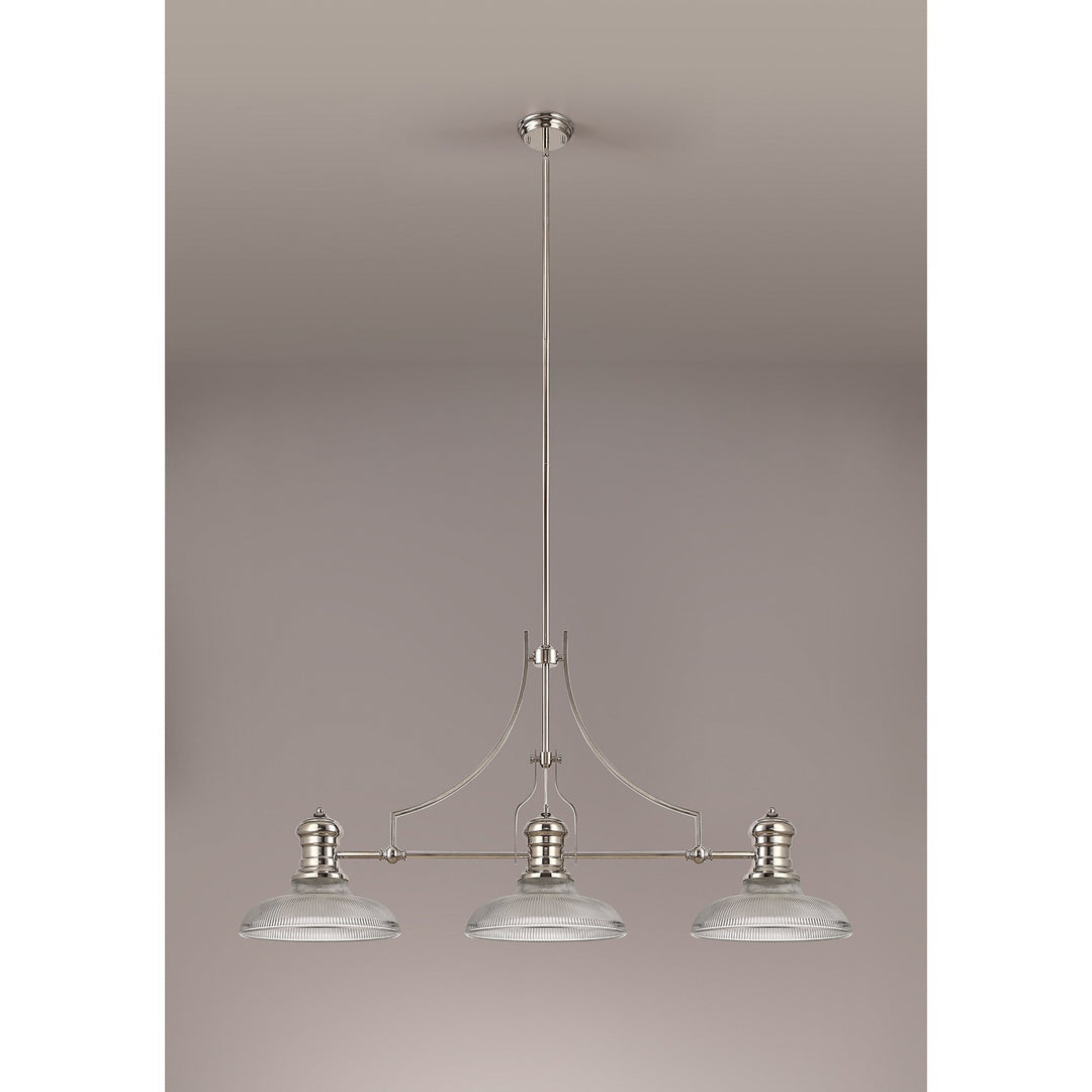 Nelson Lighting NLK03669 Louis 3 Light Telescopic Pendant With 30cm Round Glass Shade Polished Nickel/Clear