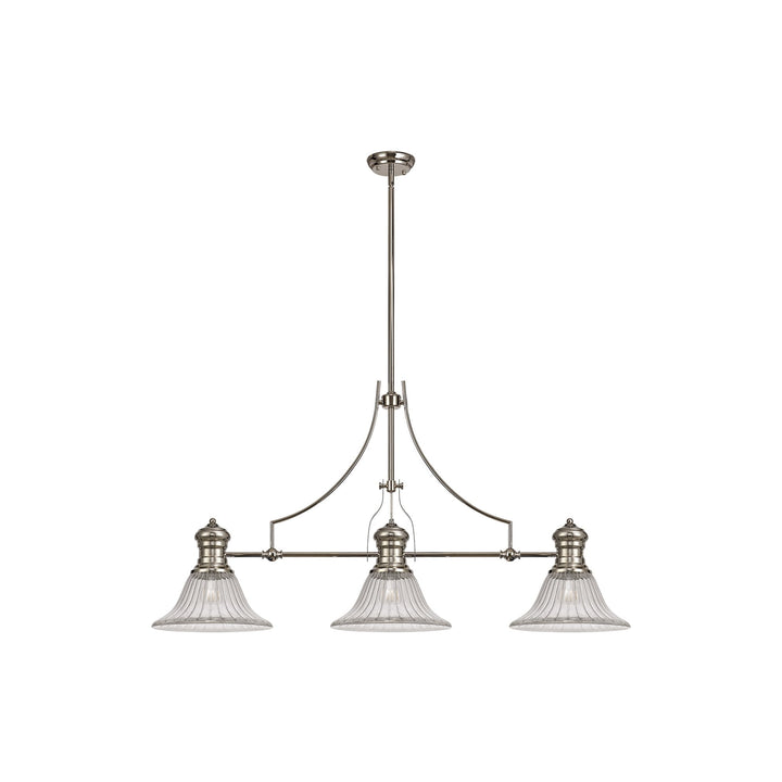 Nelson Lighting NLK03679 Louis 3 Light Telescopic Pendant With 30cm Bell Glass Shade Polished Nickel/Clear