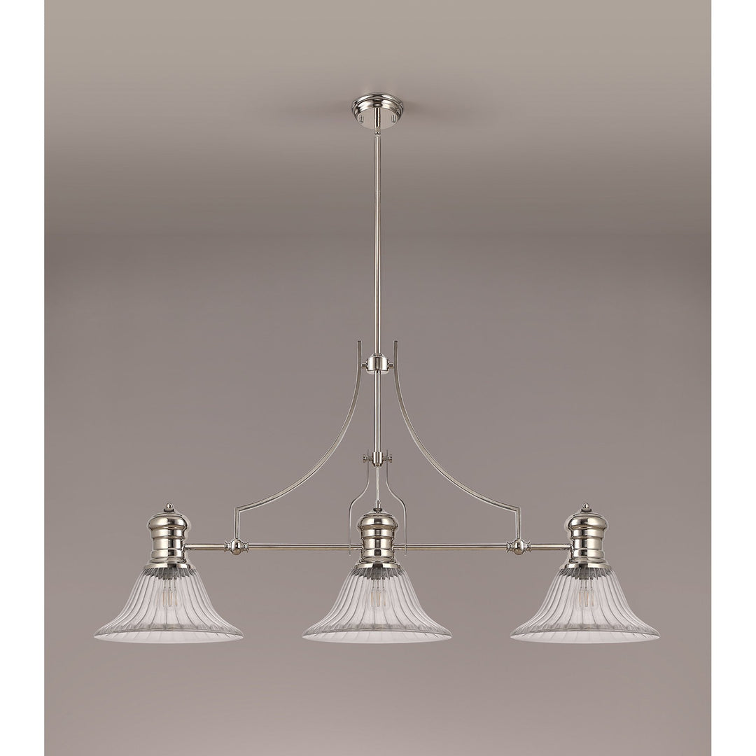 Nelson Lighting NLK03679 Louis 3 Light Telescopic Pendant With 30cm Bell Glass Shade Polished Nickel/Clear