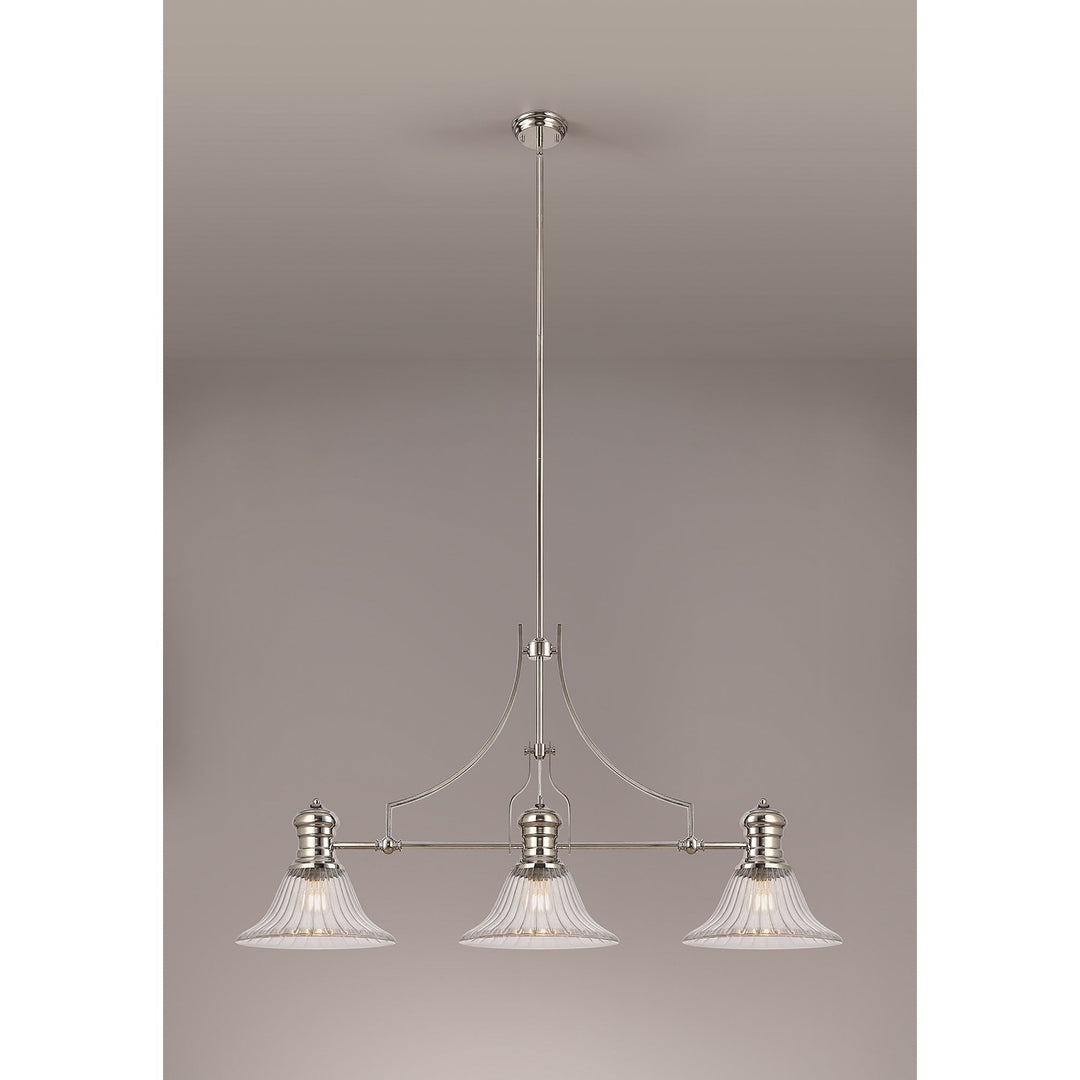 Nelson Lighting NLK03679 Louis 3 Light Telescopic Pendant With 30cm Bell Glass Shade Polished Nickel/Clear