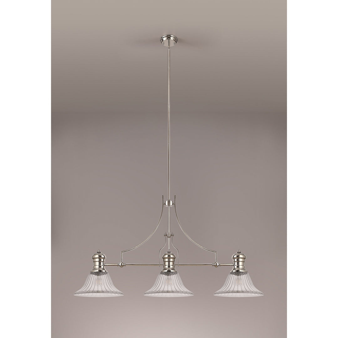 Nelson Lighting NLK03679 Louis 3 Light Telescopic Pendant With 30cm Bell Glass Shade Polished Nickel/Clear