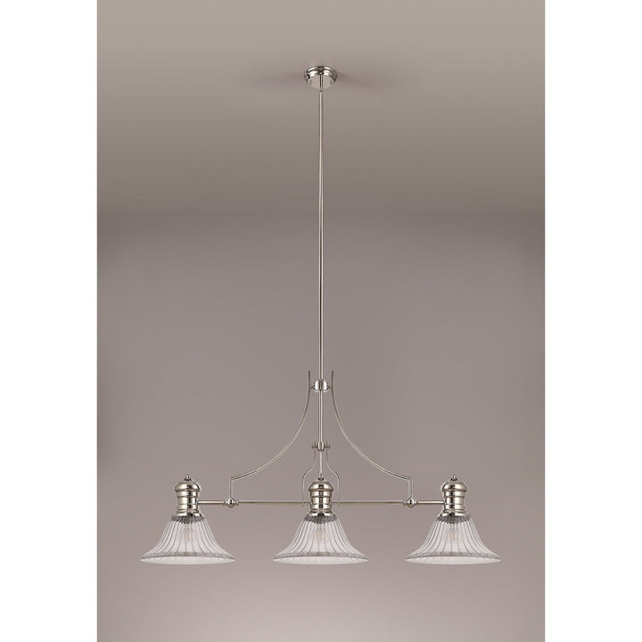 Nelson Lighting NLK03679 Louis 3 Light Telescopic Pendant With 30cm Bell Glass Shade Polished Nickel/Clear