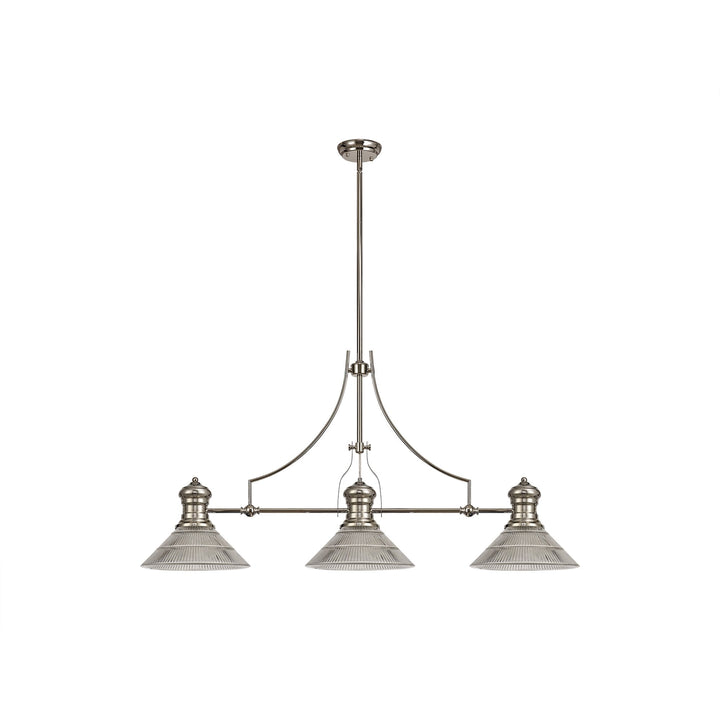 Nelson Lighting NLK03689 Louis 3 Light Telescopic Pendant With 30cm Cone Glass Shade Polished Nickel/Clear