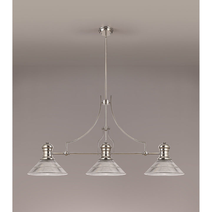 Nelson Lighting NLK03689 Louis 3 Light Telescopic Pendant With 30cm Cone Glass Shade Polished Nickel/Clear