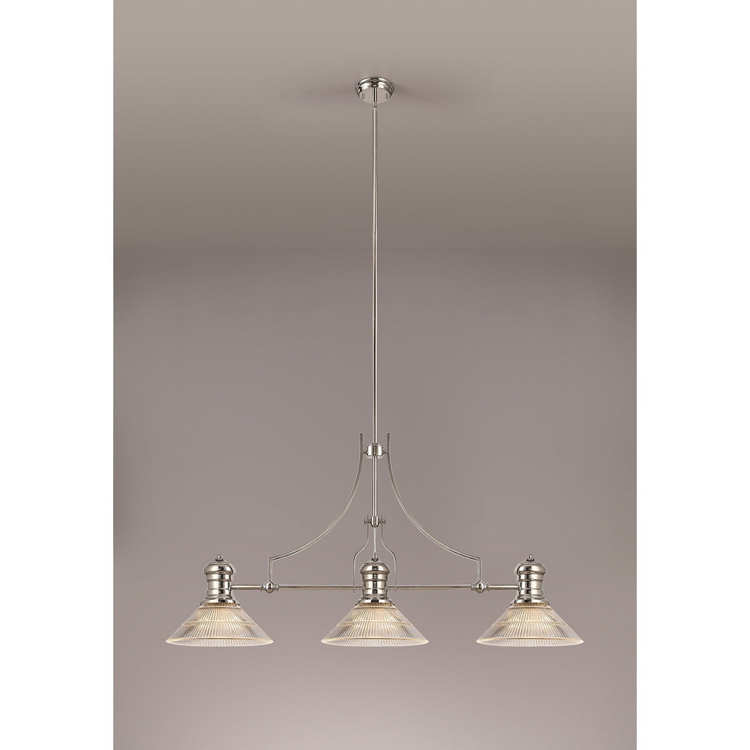 Nelson Lighting NLK03689 Louis 3 Light Telescopic Pendant With 30cm Cone Glass Shade Polished Nickel/Clear