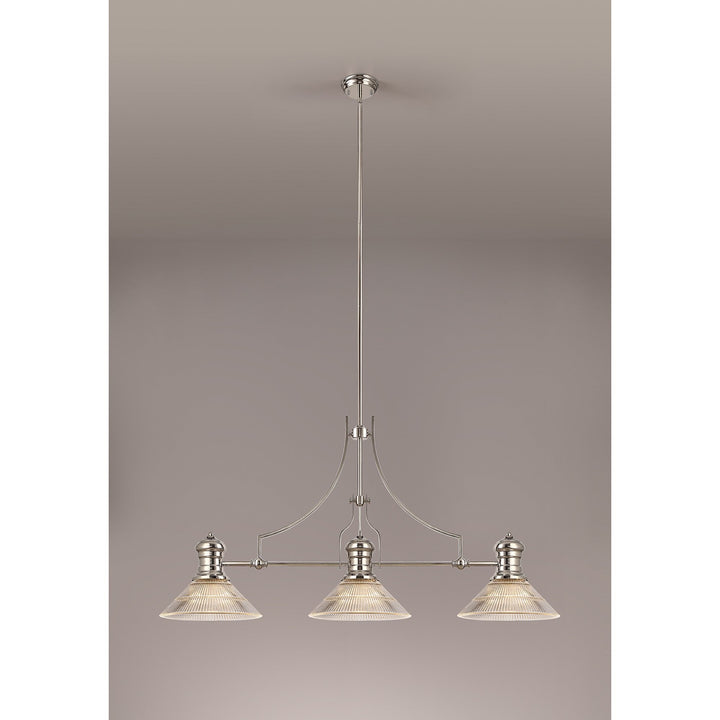 Nelson Lighting NLK03689 Louis 3 Light Telescopic Pendant With 30cm Cone Glass Shade Polished Nickel/Clear