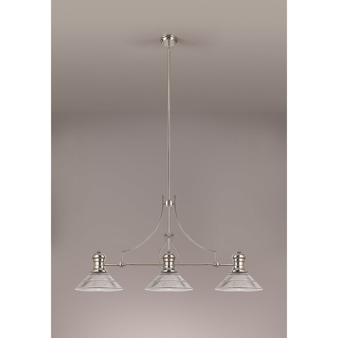 Nelson Lighting NLK03689 Louis 3 Light Telescopic Pendant With 30cm Cone Glass Shade Polished Nickel/Clear