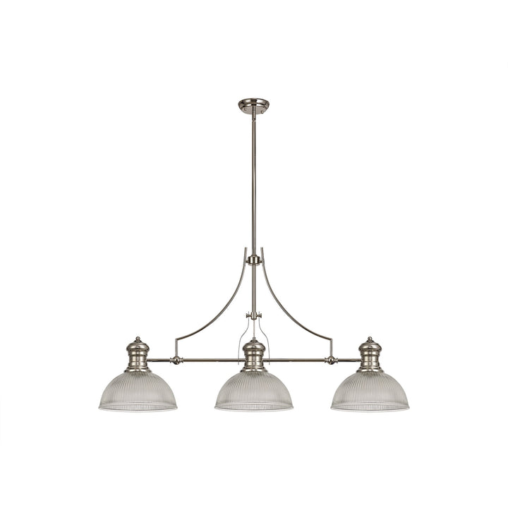 Nelson Lighting NLK03699 Louis 3 Light Telescopic Pendant With 30cm Dome Glass Shade Polished Nickel/Clear