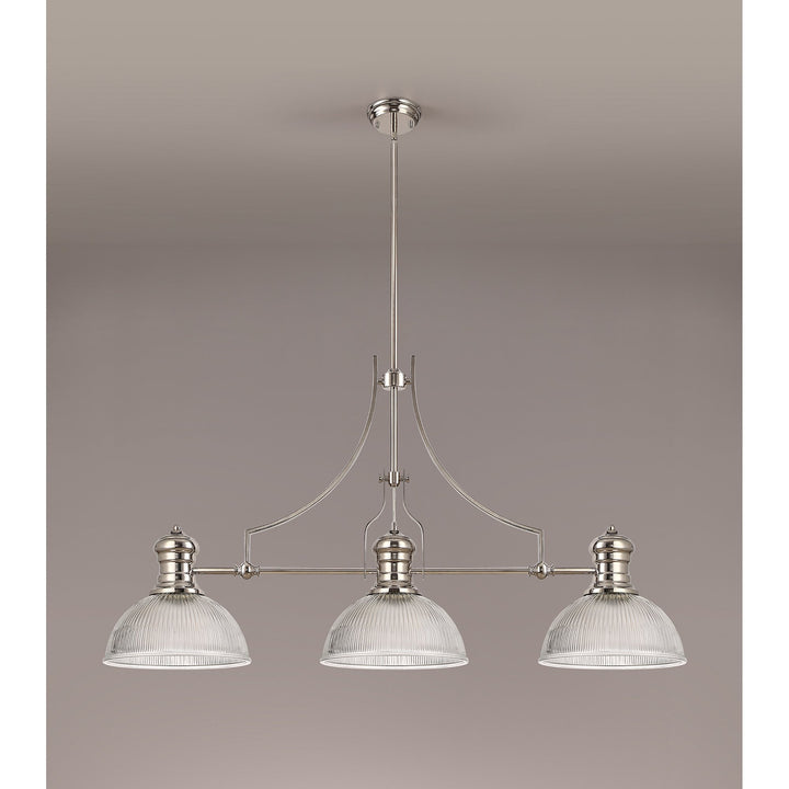 Nelson Lighting NLK03699 Louis 3 Light Telescopic Pendant With 30cm Dome Glass Shade Polished Nickel/Clear