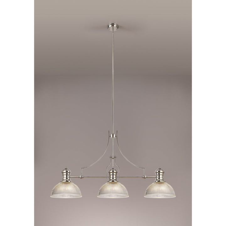 Nelson Lighting NLK03699 Louis 3 Light Telescopic Pendant With 30cm Dome Glass Shade Polished Nickel/Clear