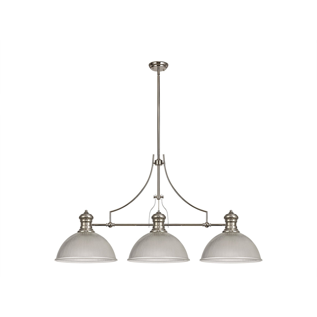 Nelson Lighting NLK03709 Louis 3 Light Telescopic Pendant With 38cm Dome Glass Shade Polished Nickel/Clear