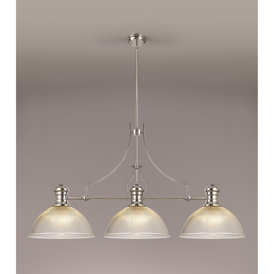 Nelson Lighting NLK03709 Louis 3 Light Telescopic Pendant With 38cm Dome Glass Shade Polished Nickel/Clear