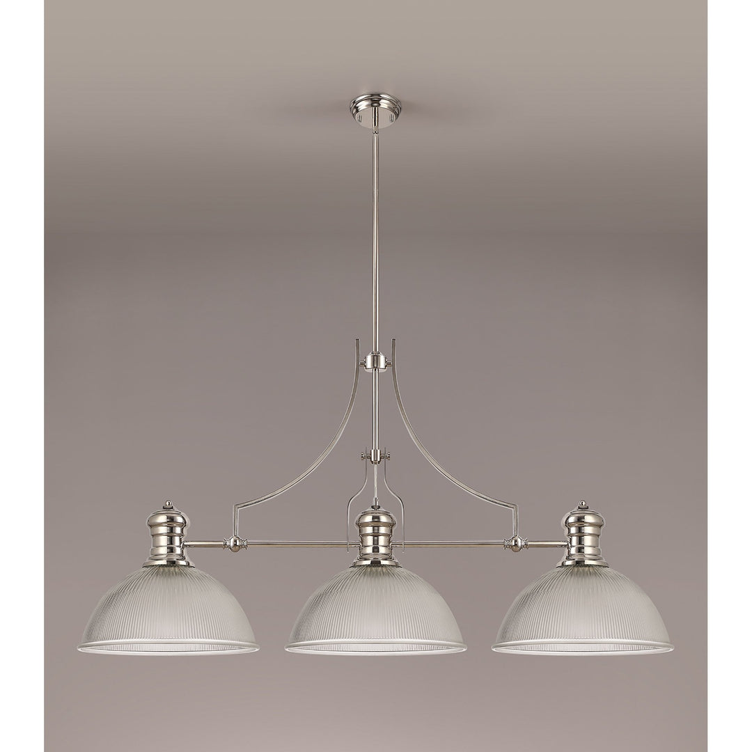 Nelson Lighting NLK03709 Louis 3 Light Telescopic Pendant With 38cm Dome Glass Shade Polished Nickel/Clear