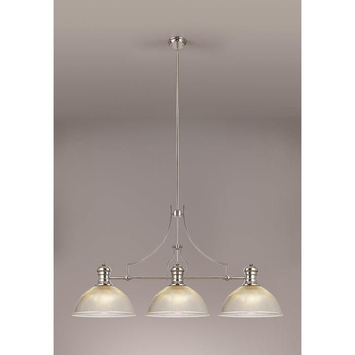 Nelson Lighting NLK03709 Louis 3 Light Telescopic Pendant With 38cm Dome Glass Shade Polished Nickel/Clear