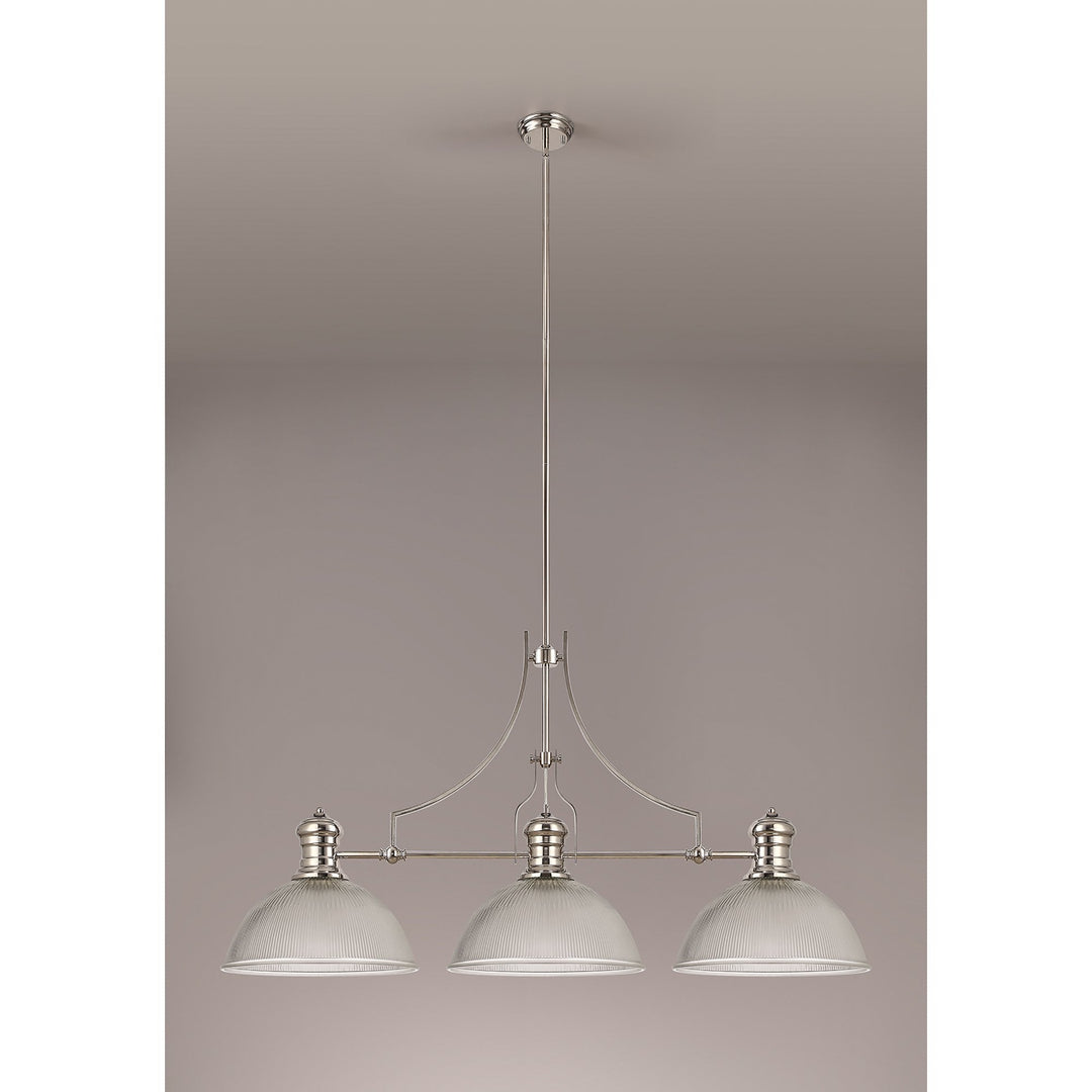 Nelson Lighting NLK03709 Louis 3 Light Telescopic Pendant With 38cm Dome Glass Shade Polished Nickel/Clear