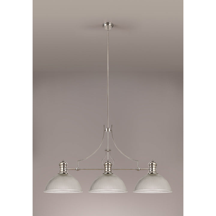 Nelson Lighting NLK03709 Louis 3 Light Telescopic Pendant With 38cm Dome Glass Shade Polished Nickel/Clear