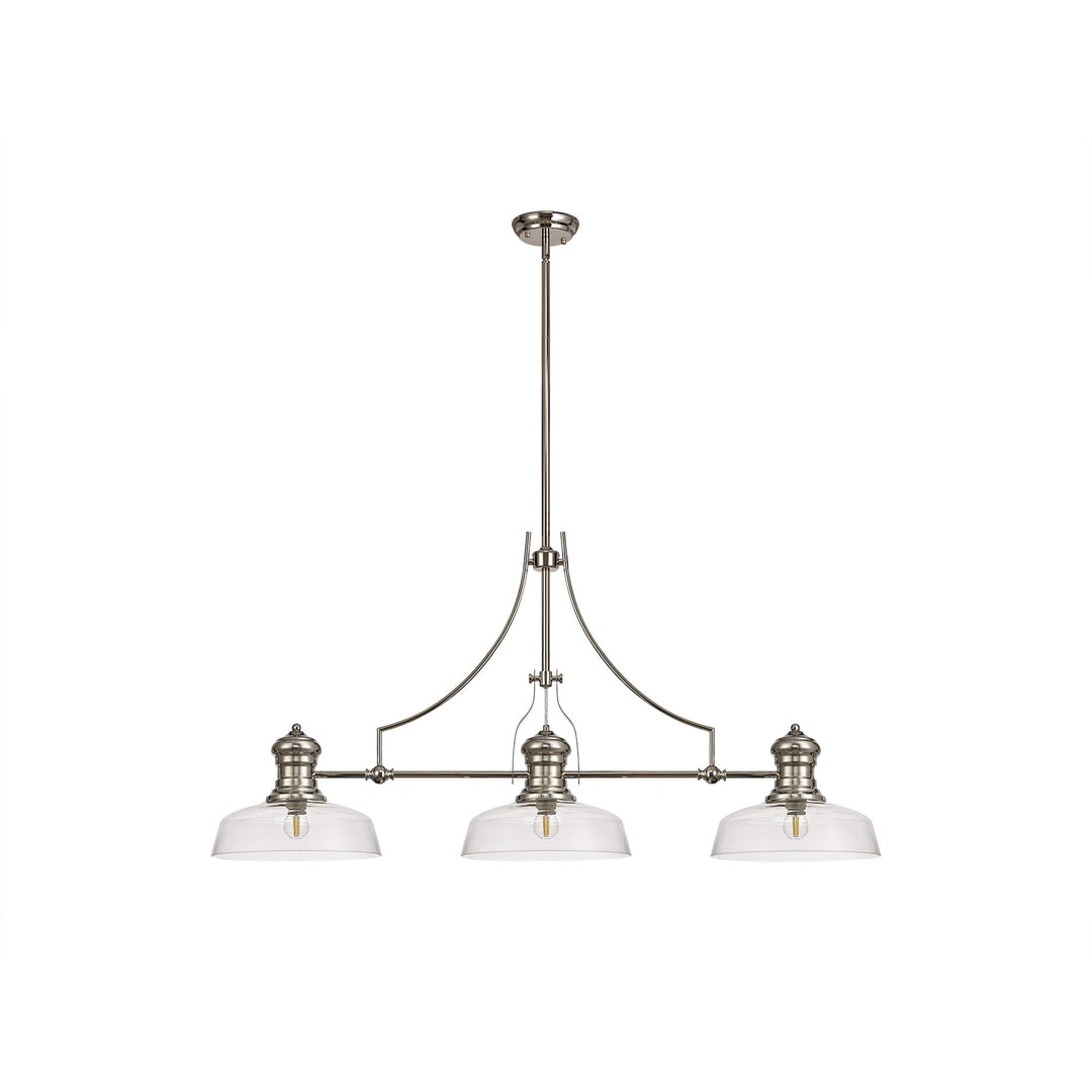 Nelson Lighting NLK03719 Louis 3 Light Telescopic Pendant With 30cm Flat Round Glass Shade Polished Nickel/Clear