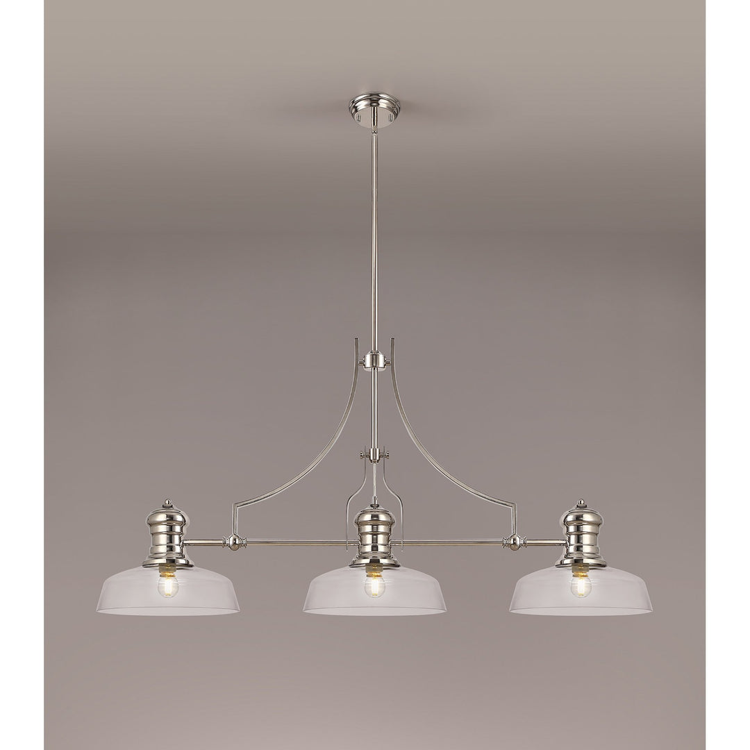 Nelson Lighting NLK03719 Louis 3 Light Telescopic Pendant With 30cm Flat Round Glass Shade Polished Nickel/Clear