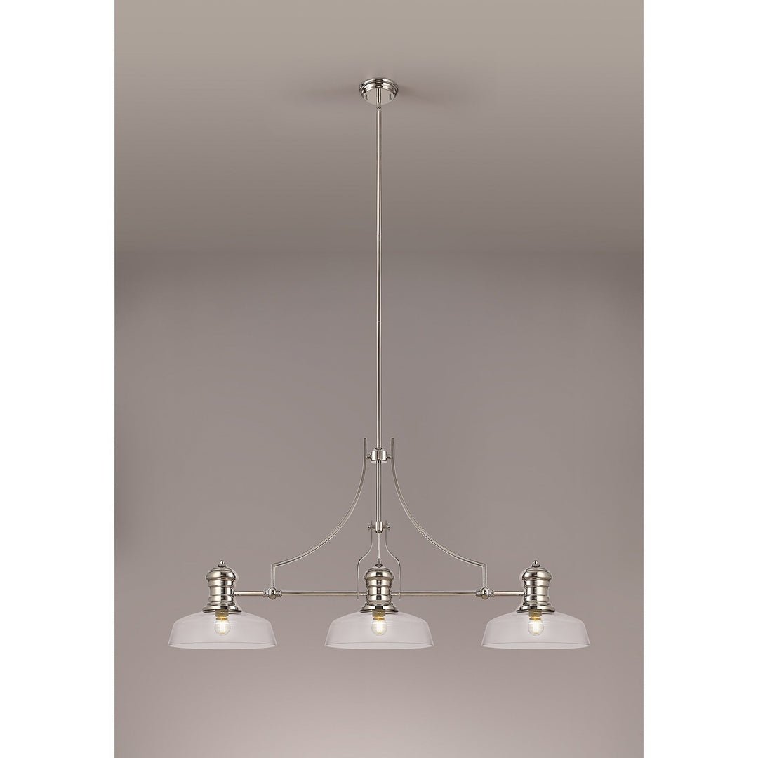 Nelson Lighting NLK03719 Louis 3 Light Telescopic Pendant With 30cm Flat Round Glass Shade Polished Nickel/Clear