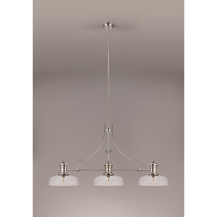 Nelson Lighting NLK03719 Louis 3 Light Telescopic Pendant With 30cm Flat Round Glass Shade Polished Nickel/Clear