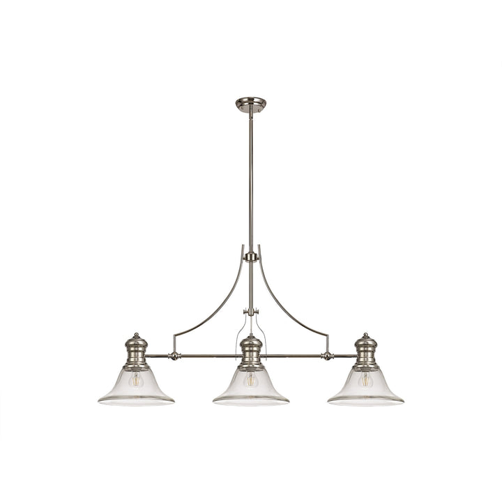 Nelson Lighting NLK03729 Louis 3 Light Telescopic Pendant 30cm Smooth Bell Glass Shade Polished Nickel/Clear