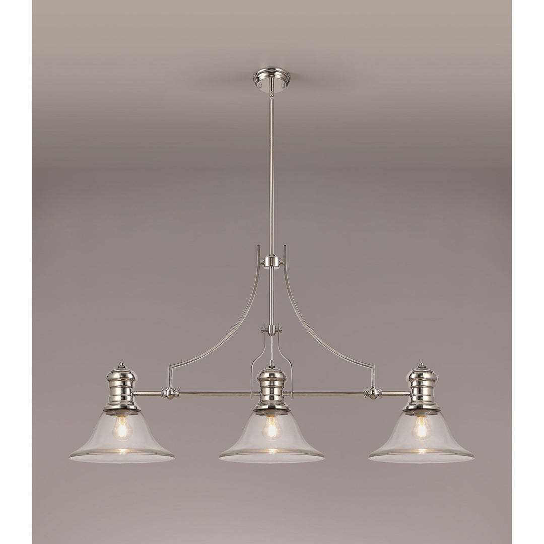 Nelson Lighting NLK03729 Louis 3 Light Telescopic Pendant 30cm Smooth Bell Glass Shade Polished Nickel/Clear