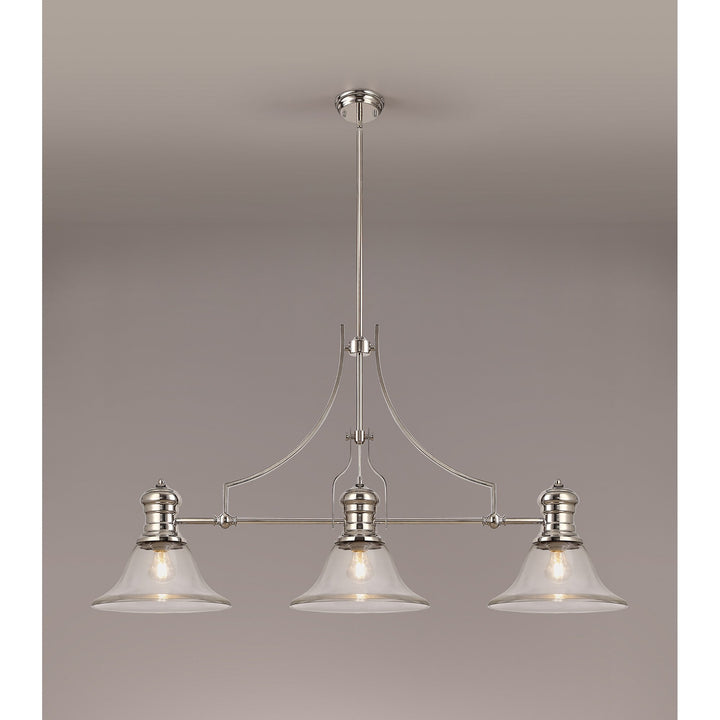 Nelson Lighting NLK03729 Louis 3 Light Telescopic Pendant 30cm Smooth Bell Glass Shade Polished Nickel/Clear